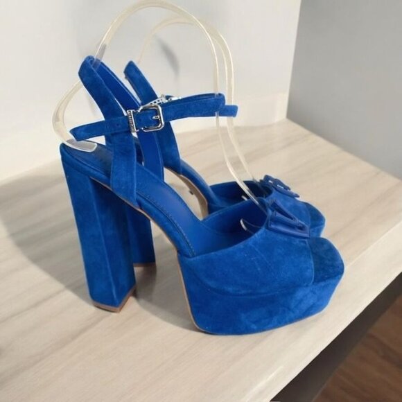 Venita Aspen Shoes - Gianni Bini x Venita Aspen Sienna Suede Platform Dress Sandals Blue Size 8.5